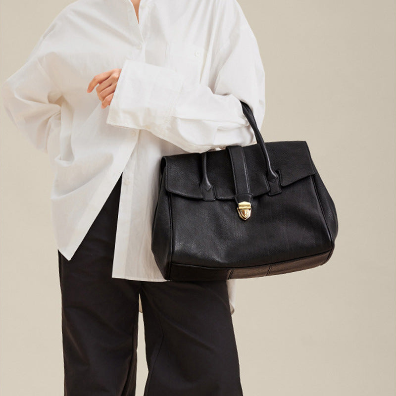 Size XL Coffee Elegant Women's Leather Briefcase Tote - Vintage Style Large Capacity Commuter Handbag - Premium Cowhide Leather