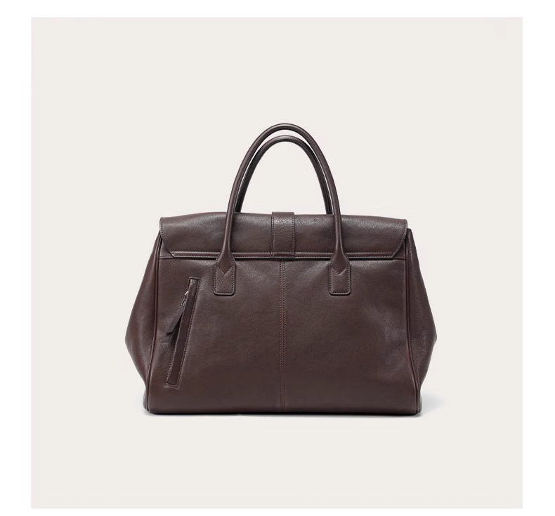 Size XL Coffee Elegant Women's Leather Briefcase Tote - Vintage Style Large Capacity Commuter Handbag - Premium Cowhide Leather