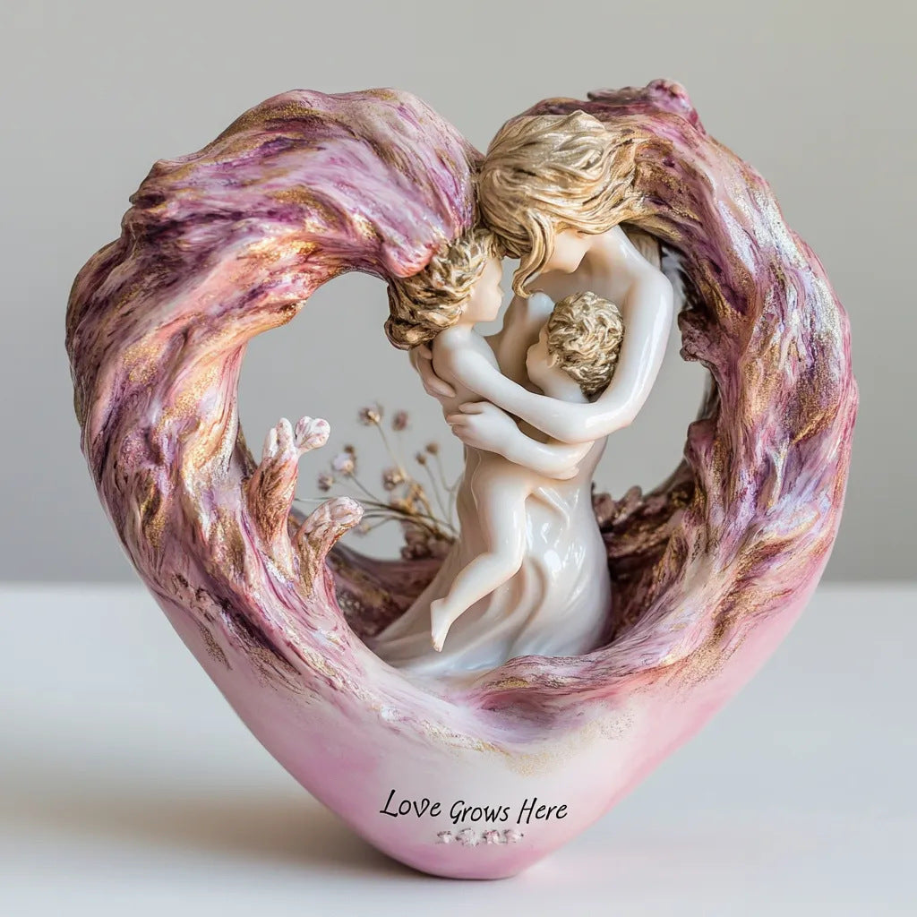 Pink Heartfelt Mother & Two Children Resin Figurine - 