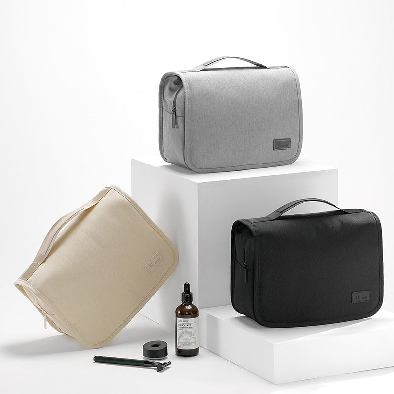 Beige Eco-Friendly RPET Hanging Toiletry Bag - Large Capacity Waterproof Travel Makeup Organizer