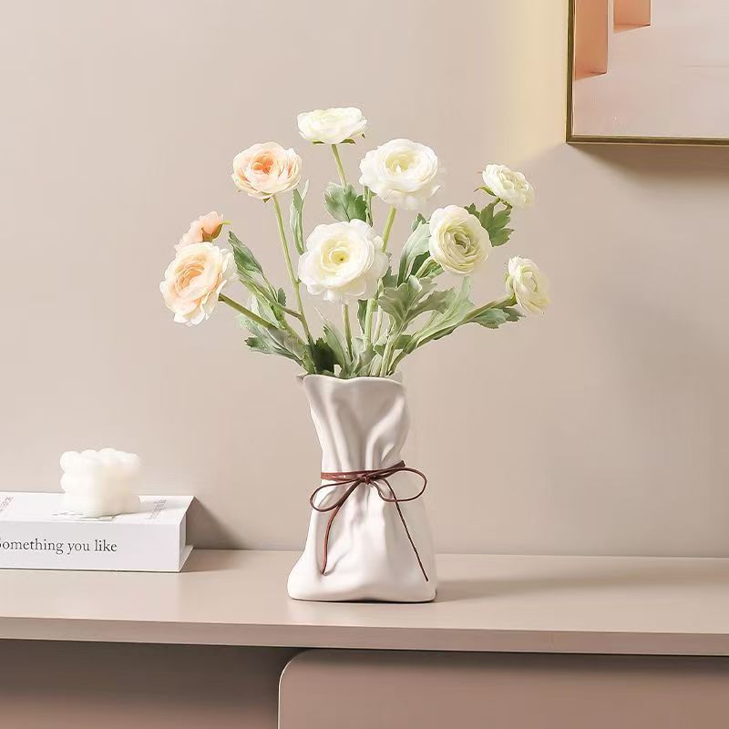Green And White Chic Money Bag Inspired Vase - Modern Resin Decorative Flower Holder & Tabletop Accent(Use the mobile phone as a reference for size)