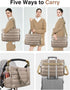 Khaki Stylish Quilted Nylon Tote Bag - Large Capacity Diaper Nappy Bag for Travel & Stroller with Adjustable Straps