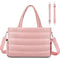 Pink Stylish Quilted Nylon Tote Bag - Large Capacity Diaper Nappy Bag for Travel & Stroller with Adjustable Straps