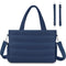 Dark Blue Stylish Quilted Nylon Tote Bag - Large Capacity Diaper Nappy Bag for Travel & Stroller with Adjustable Straps