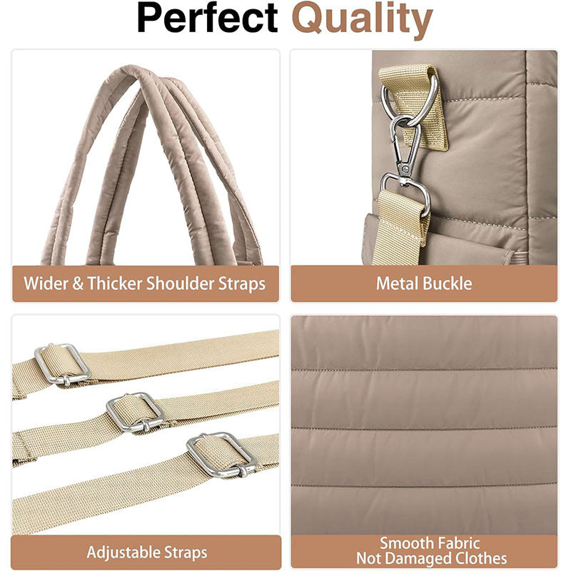 Dark Green Stylish Quilted Nylon Tote Bag - Large Capacity Diaper Nappy Bag for Travel & Stroller with Adjustable Straps