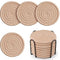Beige Absorbent Woven Cotton Coasters - Set of 8 with Metal Holder - Heat Resistant Drink Mats for Table Protection