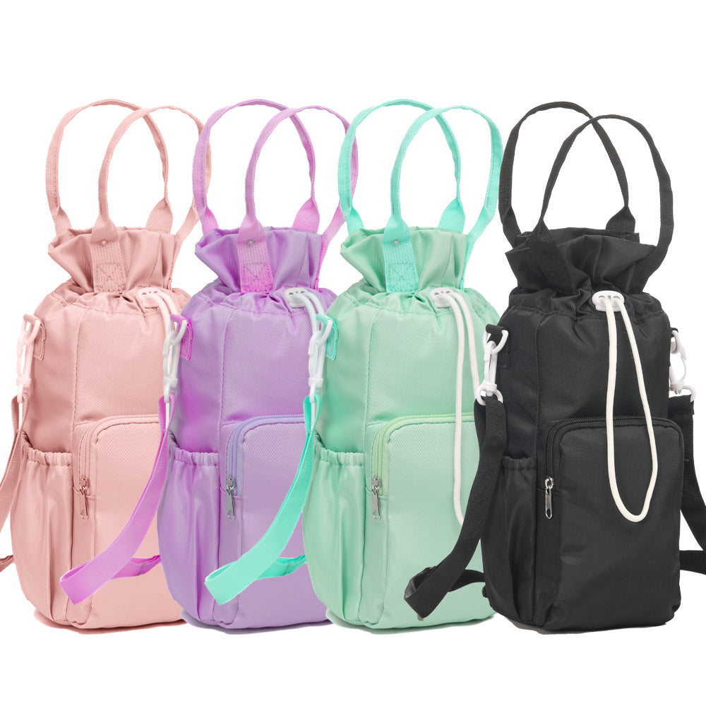 Black Insulated Tumbler Carrier Bag - Crossbody Water Bottle Holder with Pockets & Adjustable Strap for Large Cups (Note: cup not included)