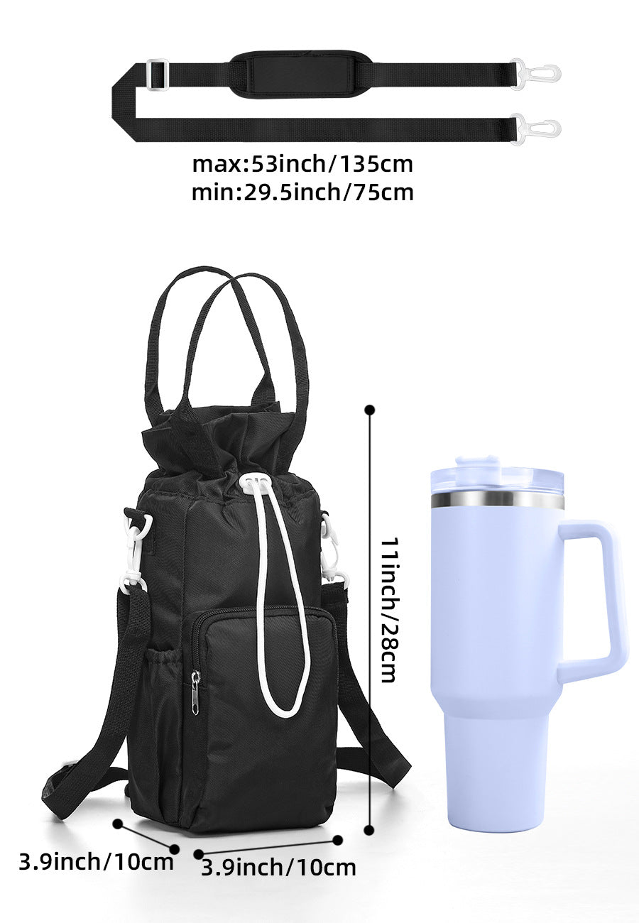 Green Insulated Tumbler Carrier Bag - Crossbody Water Bottle Holder with Pockets & Adjustable Strap for Large Cups (Note: cup not included)