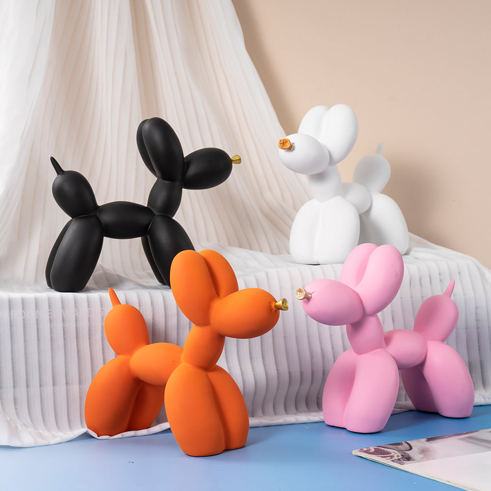 Black Modern Resin Balloon Dog Sculpture - Playful Art Figurine with Golden Snout Accent