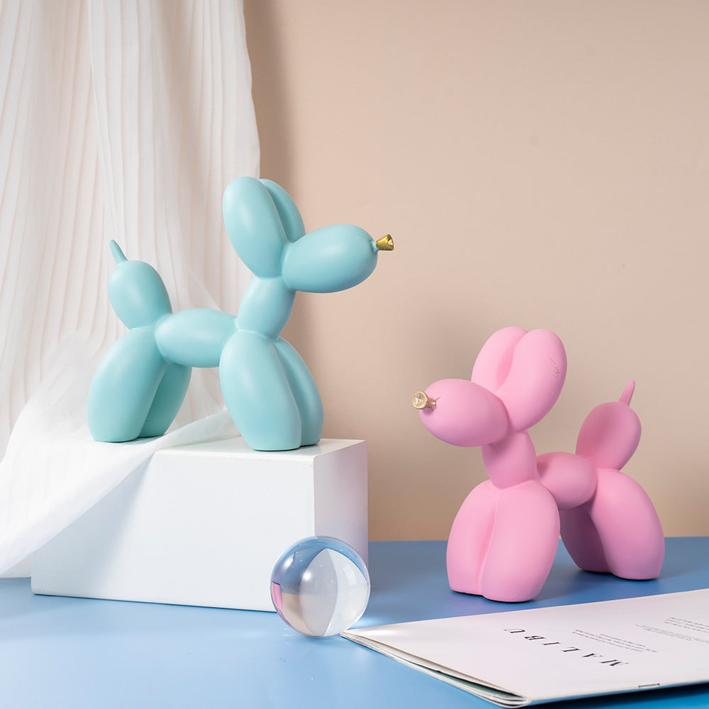 Red Modern Resin Balloon Dog Sculpture - Playful Art Figurine with Golden Snout Accent