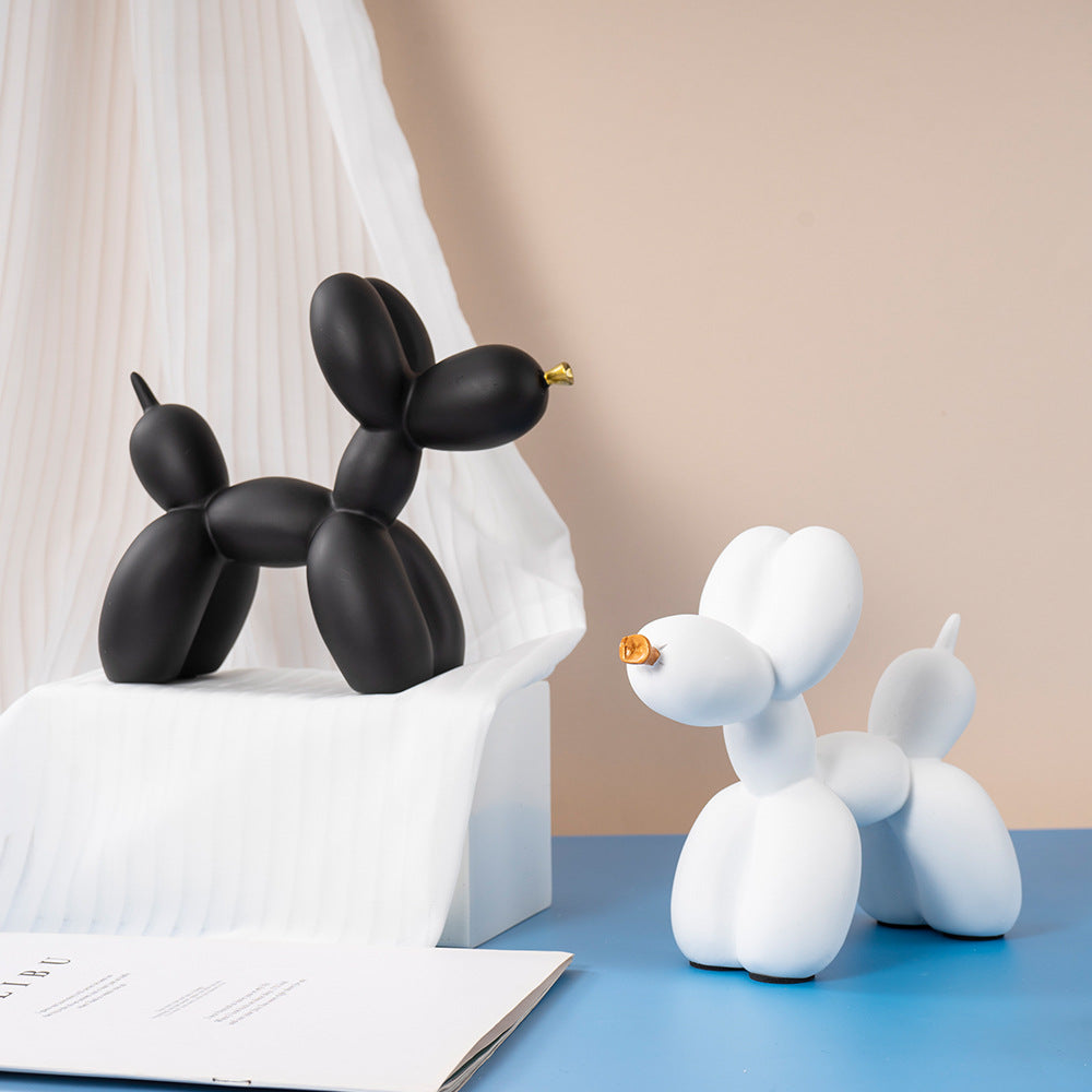 Red Modern Resin Balloon Dog Sculpture - Playful Art Figurine with Golden Snout Accent