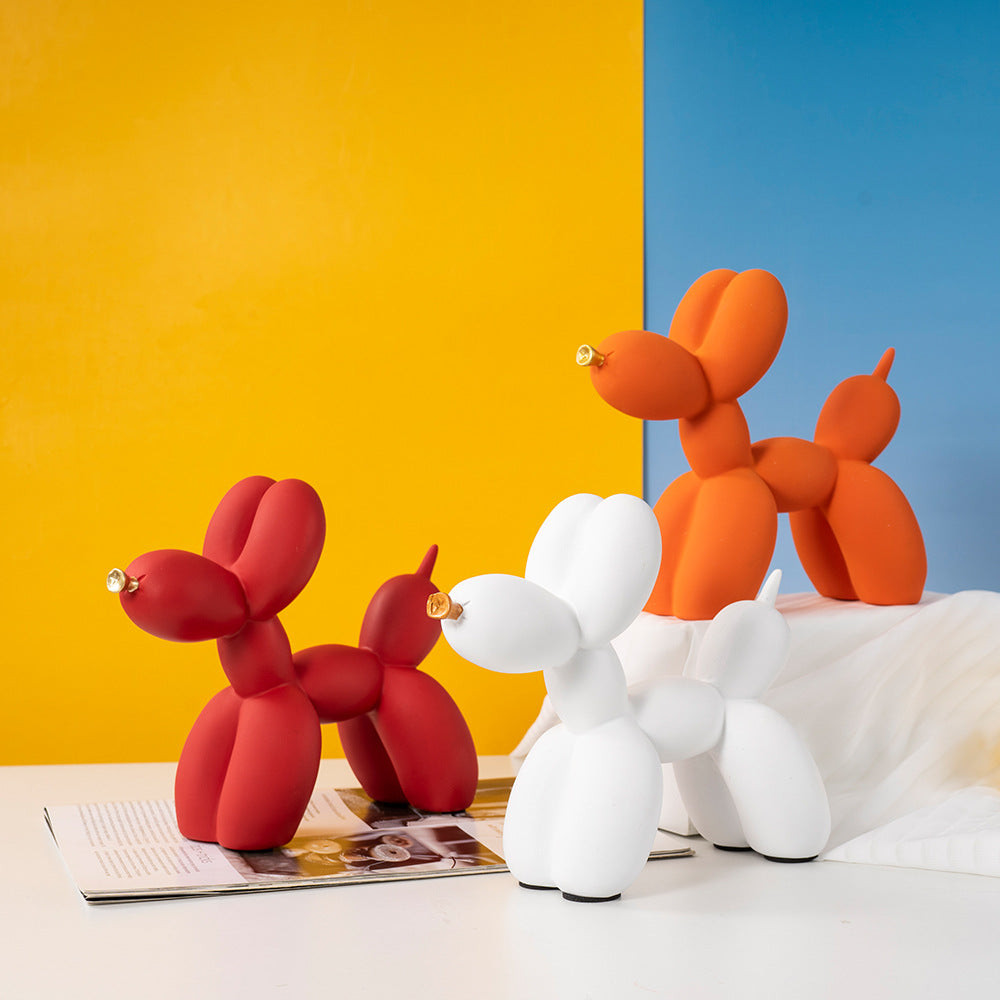Light Blue Modern Resin Balloon Dog Sculpture - Playful Art Figurine with Golden Snout Accent