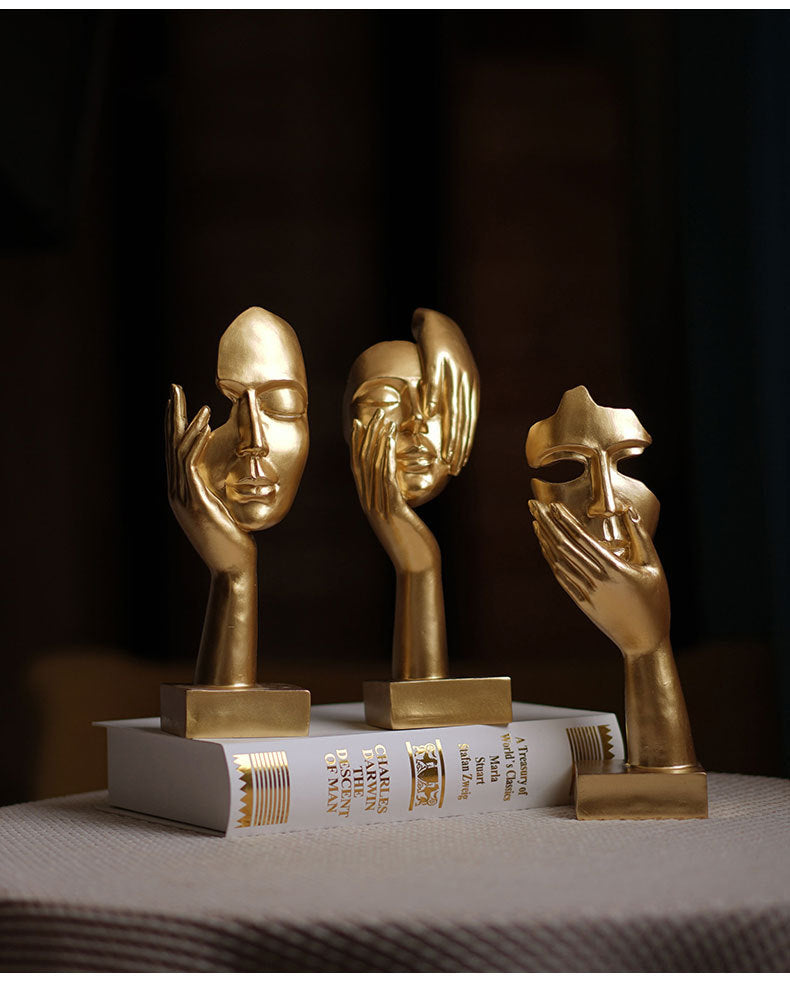 White Style 1 Elegant Abstract Face Sculpture - Modern Resin Art Figurine, Hand & Mask Home Decor Accent