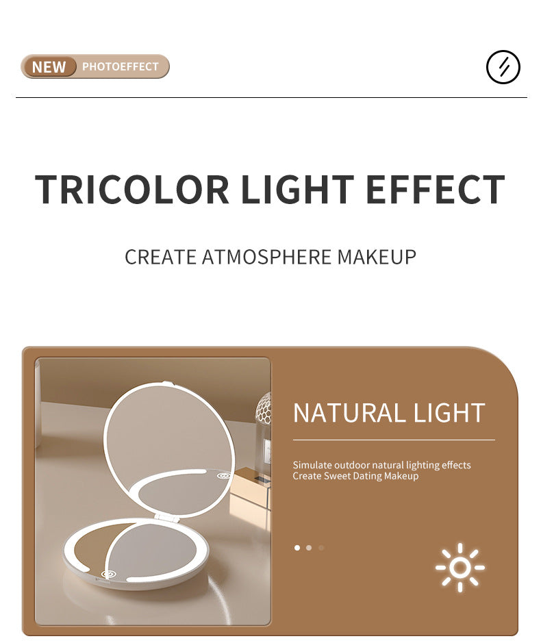 Yellow LED Travel Makeup Mirror - Rechargeable Compact Mirror with 3 Color Lights, 1x/5x Magnification & Smart Auto On/Off