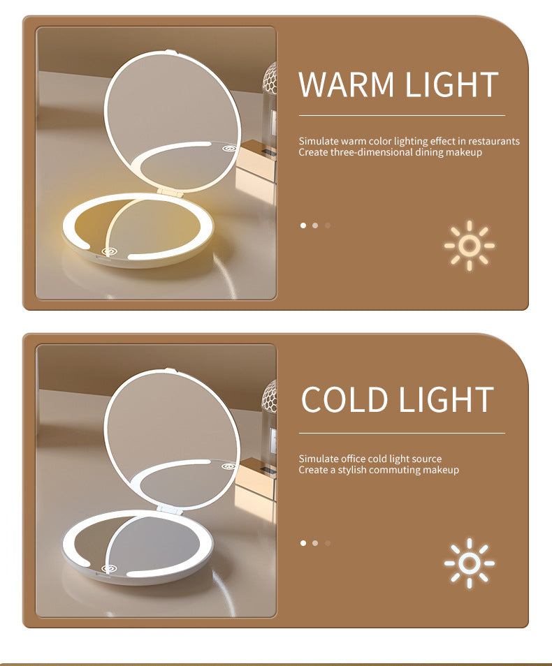 Yellow LED Travel Makeup Mirror - Rechargeable Compact Mirror with 3 Color Lights, 1x/5x Magnification & Smart Auto On/Off