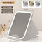 White Large Foldable LED Makeup Mirror - Portable Desktop Vanity with 3 Color Lights, Stepless Dimming & Adjustable Stand