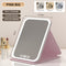 Pink Large Foldable LED Makeup Mirror - Portable Desktop Vanity with 3 Color Lights, Stepless Dimming & Adjustable Stand