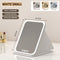 White Small Foldable LED Makeup Mirror - Portable Desktop Vanity with 3 Color Lights, Stepless Dimming & Adjustable Stand