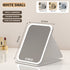White Small Foldable LED Makeup Mirror - Portable Desktop Vanity with 3 Color Lights, Stepless Dimming & Adjustable Stand