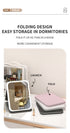 White Small Foldable LED Makeup Mirror - Portable Desktop Vanity with 3 Color Lights, Stepless Dimming & Adjustable Stand