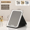 Black Small Foldable LED Makeup Mirror - Portable Desktop Vanity with 3 Color Lights, Stepless Dimming & Adjustable Stand
