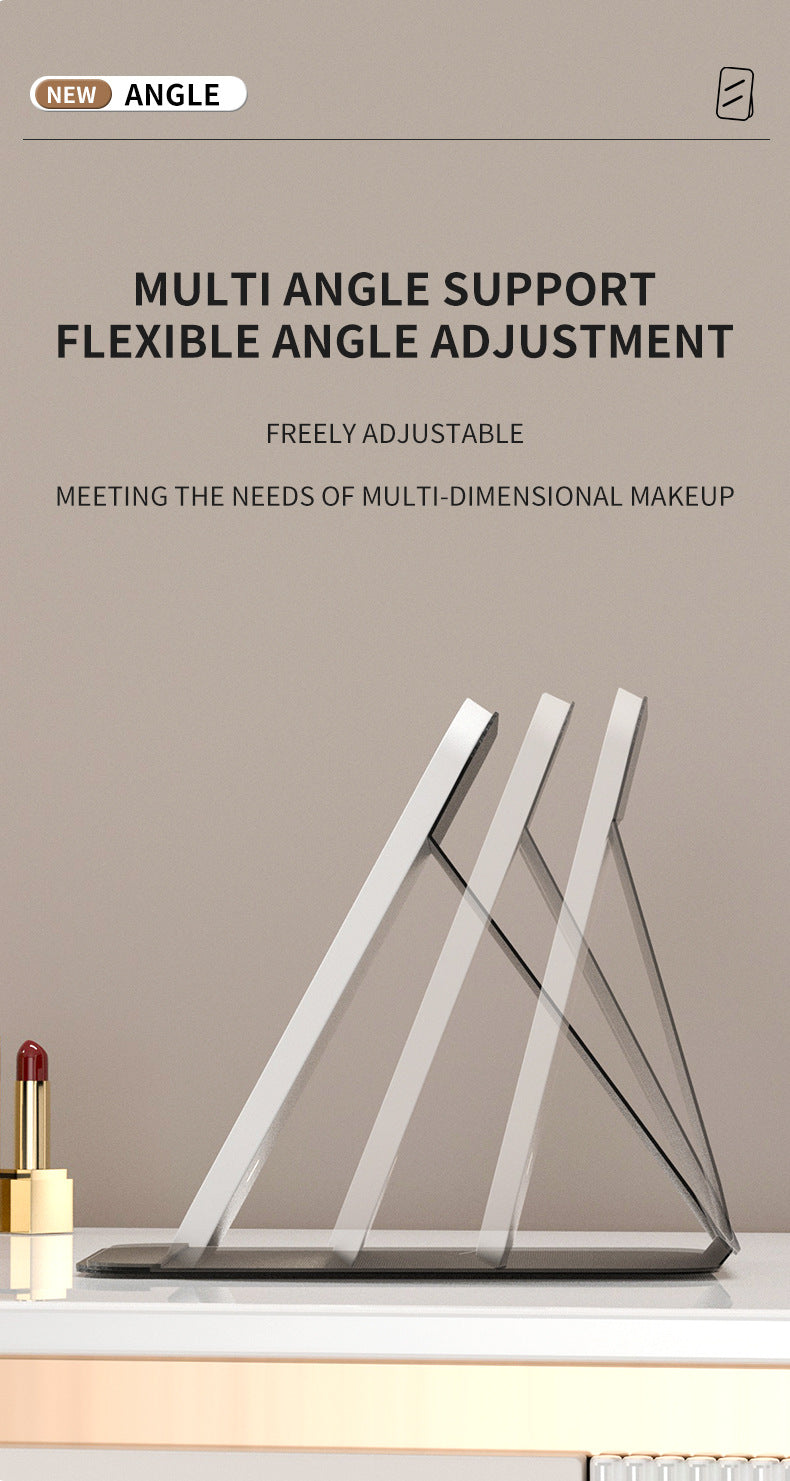 Black Small Foldable LED Makeup Mirror - Portable Desktop Vanity with 3 Color Lights, Stepless Dimming & Adjustable Stand