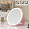 Pink Large Round Foldable LED Makeup Mirror - 22cm Desktop Vanity with 3 Color Lights & Stepless Dimming