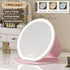 Pink Large Round Foldable LED Makeup Mirror - 22cm Desktop Vanity with 3 Color Lights & Stepless Dimming