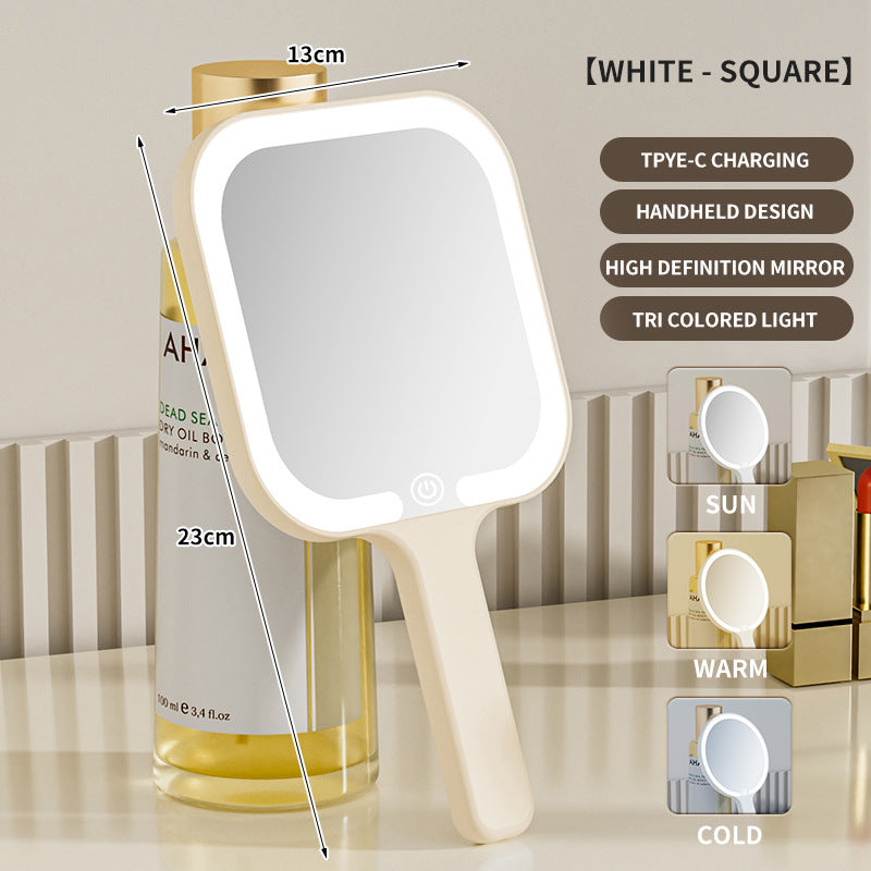 Light Yellow Square Portable Handheld LED Makeup Mirror - USB-C Rechargeable with 3 Color Light Modes for On-The-Go Touch-Ups