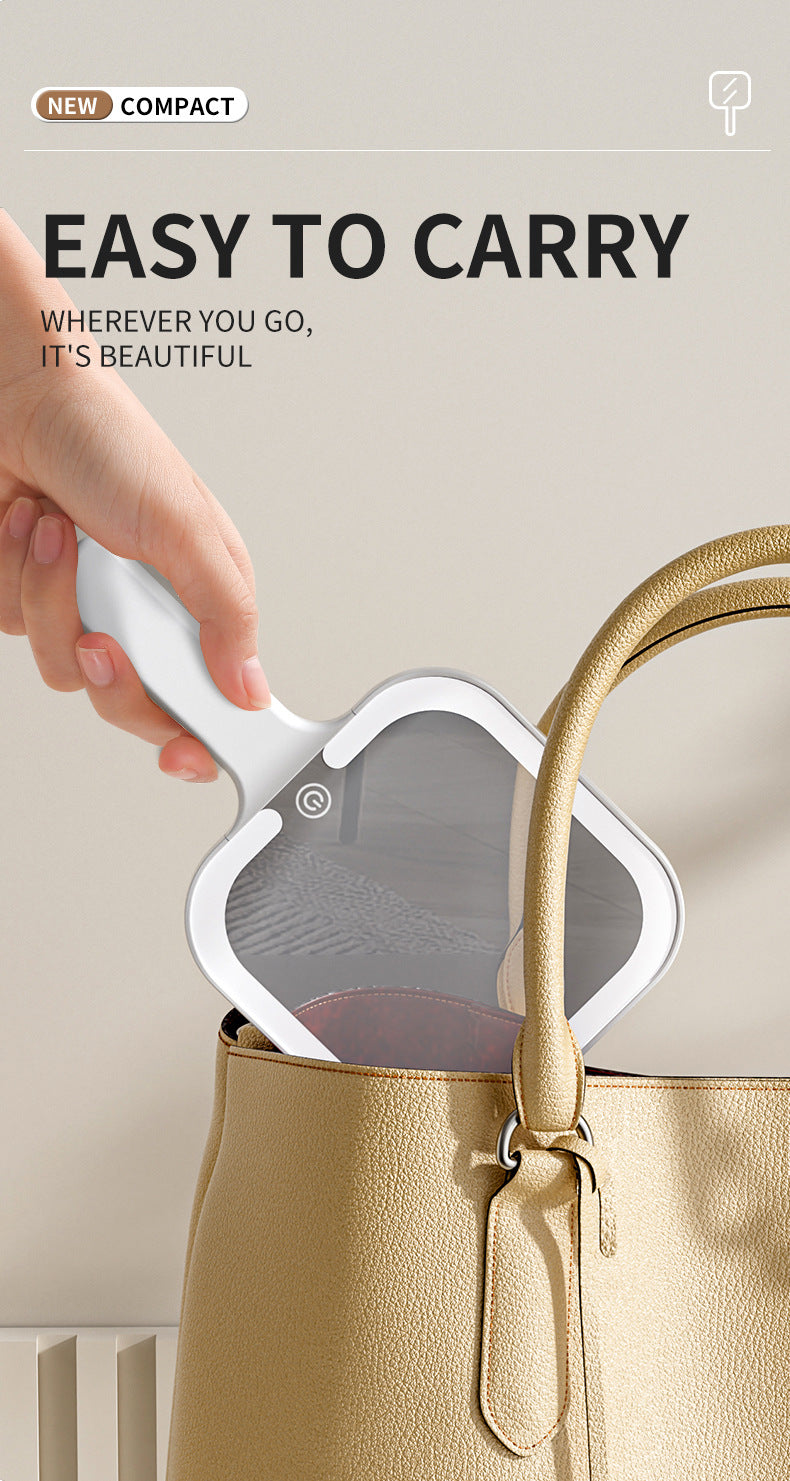 Light Yellow Square Portable Handheld LED Makeup Mirror - USB-C Rechargeable with 3 Color Light Modes for On-The-Go Touch-Ups