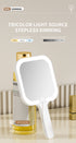White Round Portable Handheld LED Makeup Mirror - USB-C Rechargeable with 3 Color Light Modes for On-The-Go Touch-Ups