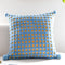 Blue and Yellow 3D Checkered Cushion Cover with Pom Poms - Soft Decorative Pillow Case for Sofa & Living Room (45x45cm, Cover Only)