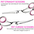 Pink and Silver Complete 5-Piece Pet Grooming Scissors Kit - Stainless Steel Straight, Curved & Thinning Shears with Comb & PU Case (6.0 Inch)
