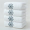 White 4-Pack Elegant Green Floral Embroidered Cotton Hand Towels - Ultra Soft & Absorbent
