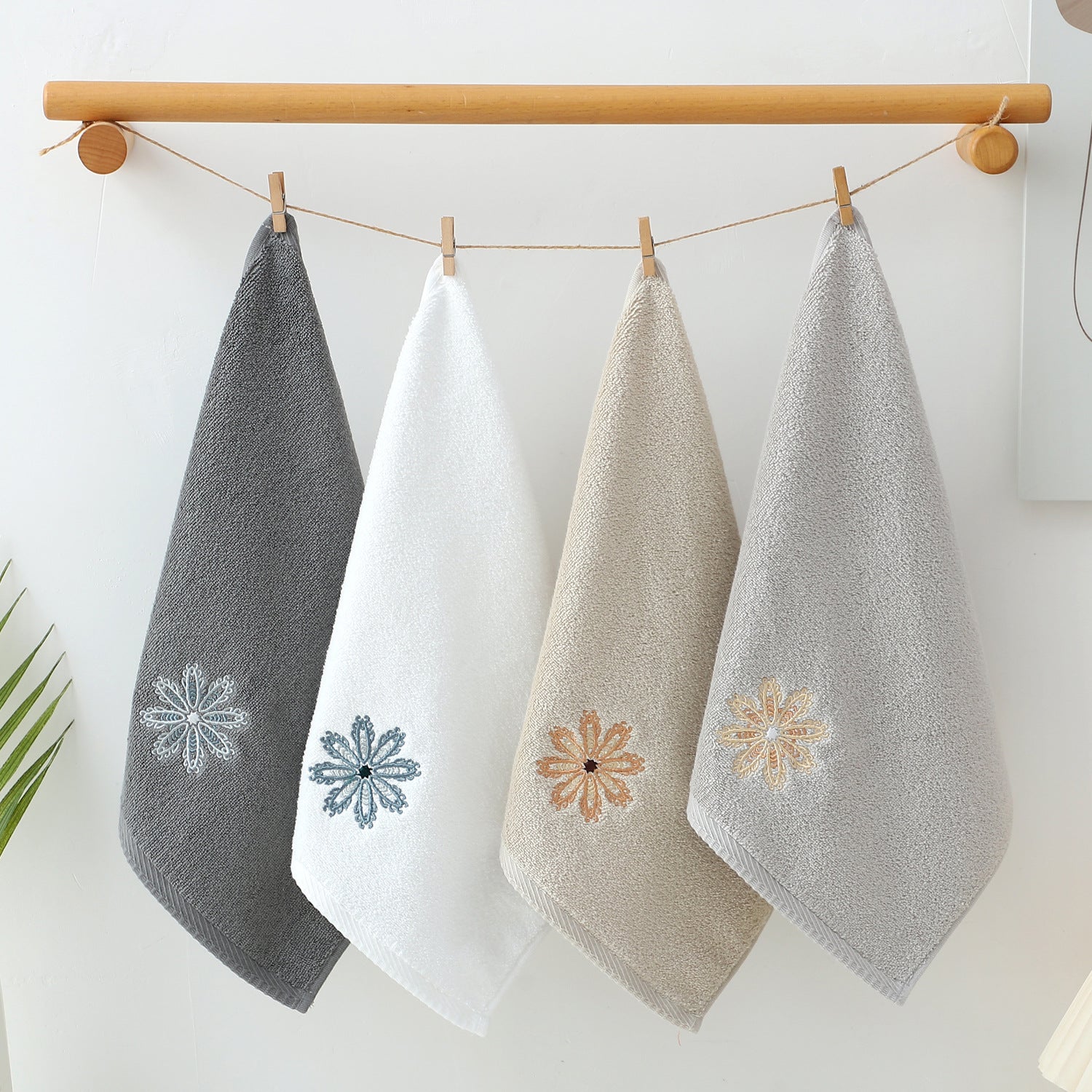 Grey 4-Pack Elegant Glod Floral Embroidered Cotton Hand Towels - Ultra Soft & Absorbent