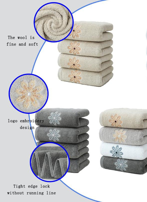Dark Grey 4-Pack Elegant Blue Floral Embroidered Cotton Hand Towels - Ultra Soft & Absorbent