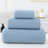 Blue Premium 3-Piece Waffle Weave Cotton Towel Set - Lightweight, Quick-Dry & Absorbent - Bath, Hand, Face Cloth