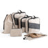 Beige and Black Premium 6-Piece Compression Packing Cubes Set - Lightweight Polyester Travel Organizers for Luggage, Includes Shoe Bag & Toiletry Pouch