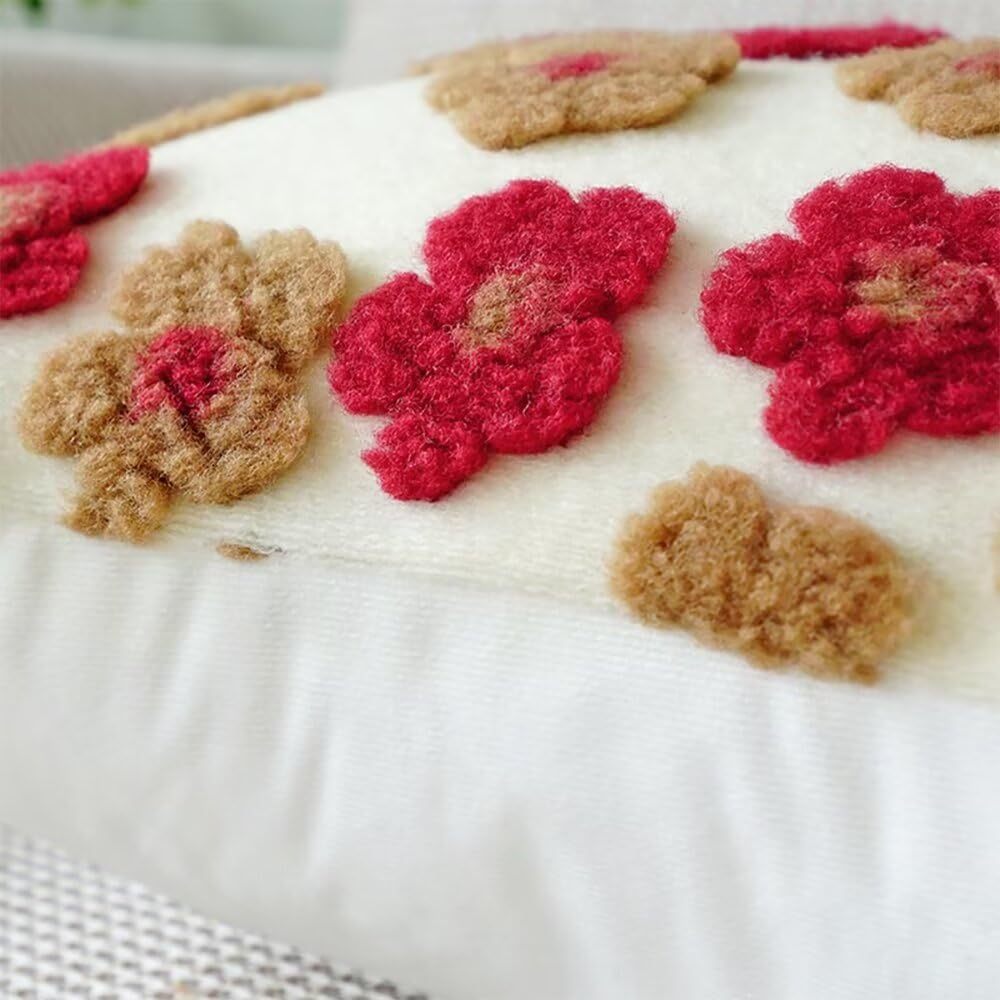 Green and Yellow Charming 3D Floral Plush Cushion Covers - Set of 4, 45x45cm Soft Faux Lambswool Pillowcases for Sofa & Bed Decor