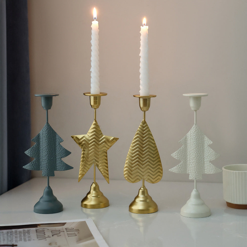White Elegant Star Metal Candlestick Holder - Decorative Taper Candle Stand for Home, Tabletop & Special Occasions
