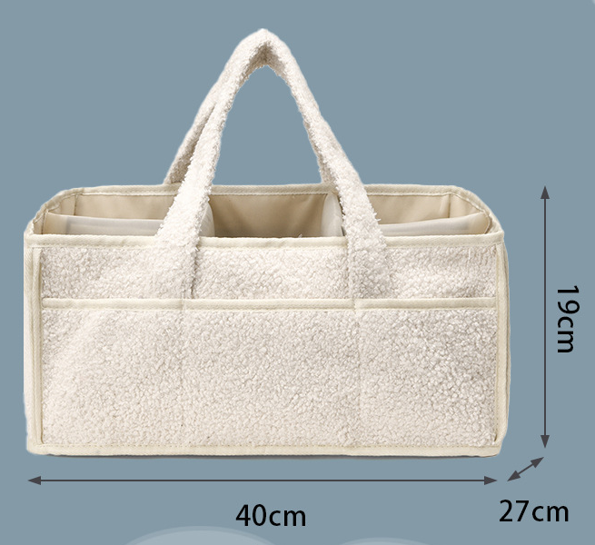 White Large Plush Nappy Caddy Organizer - Portable Diaper Storage Bin & Nursery Tote Bag
