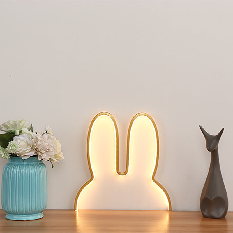 Gold 40x30cm Adorable Bunny LED Wall Night Light - USB Powered Warm White Lamp for Kids Room Decor