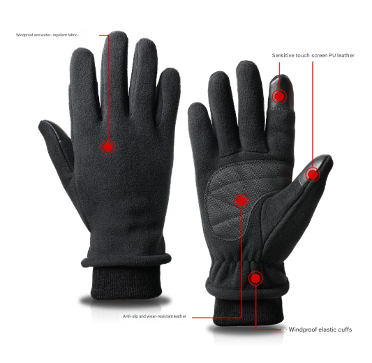 M Red Warm Windproof Touchscreen Gloves - Anti-Slip Grip for Winter Cycling & Outdoor Sports