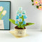 Blue Handmade Crochet Lily of the Valley Potted Plant - Gradient Blue Flower Decor Gift
