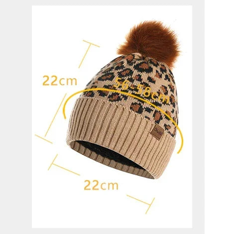 Pink Women's Leopard Print Winter Warm Knit Set - 3 Piece Fleece Lined Hat, Scarf & Gloves