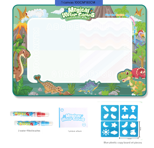 Dinosaur Land Giant Aqua Magic Doodle Mat 100x80cm - Mess-Free Reusable Water Drawing Pad for Creative Kids
