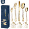 Gold Elegant 20-Piece Stainless Steel Cutlery Set with Floral Design - Dinner & Steak Knives, Forks, Spoons
