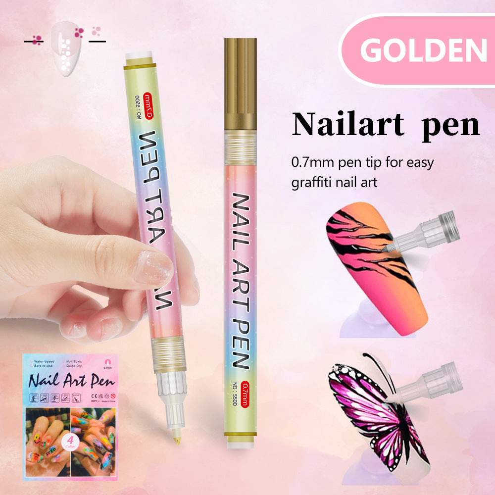 Gold 0.7mm Nail Art Doodle Pen 12 Sticks- Single Color Acrylic Marker for Nail Design, No-Bake