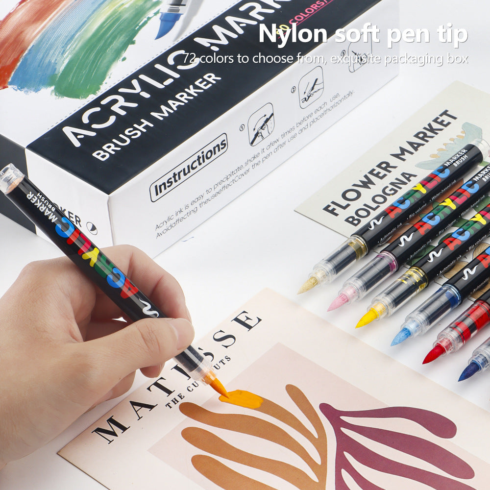 48 Colour Set Vibrant Cyan Acrylic Marker with Soft Brush Tip - 13.8 cm Professional Art Pen
