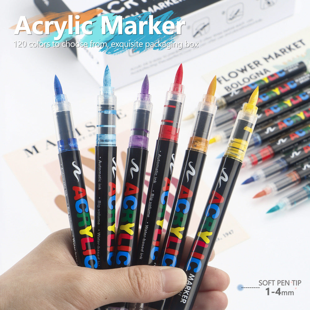 72 Colour Set Vibrant Cyan Acrylic Marker with Soft Brush Tip - 13.8 cm Professional Art Pen
